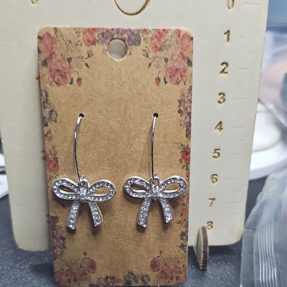 Silver Bow Dangle Earrings